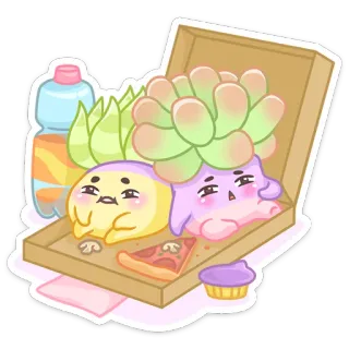 🍕 милый, каваий, пицца, растения, суккуленты, еда, мультфильм, наклейка whatsapp sticker