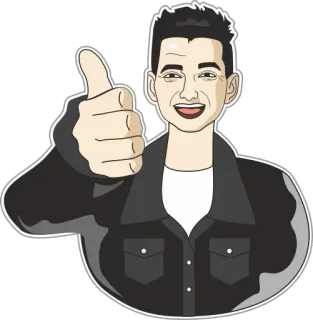 👍 uomo, pollice in su, sorridente, cartone animato, ritratto telegram sticker