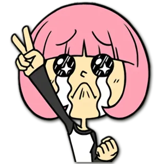 ✌ crying, sad, peace, girl, pink hair telegram sticker