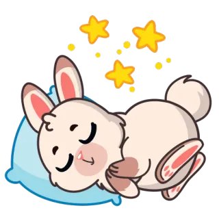 😴 lapin, dormir, lapinou, mignon, étoiles, oreiller, dessin animé whatsapp sticker
