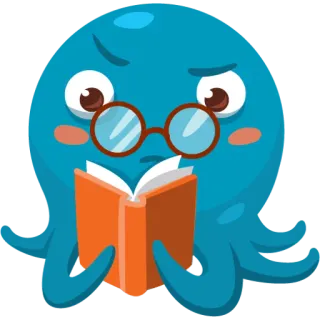 📖 문어, 독서, 책, 안경, 동물, 만화, 귀여운 telegram sticker