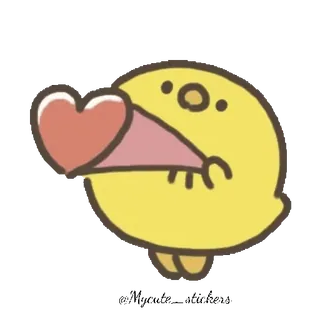 ❤️ lindo, pájaro amarillo, corazón, amor, cariño, dibujo animado telegram sticker