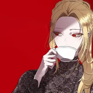 🩸 Anime, Ragazza, Tè, Ritratto, Occhi rossi, Capelli biondi telegram sticker