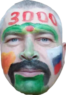 🤖 3000 Gesichtsbemalung, Zahl, Mann, Ausdruck telegram sticker