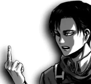 😒 Levi Ackerman Attack on Titan 애니메이션, 가운데 손가락, 리바이, 진격의 거인, 불쾌한, 제스처 telegram sticker