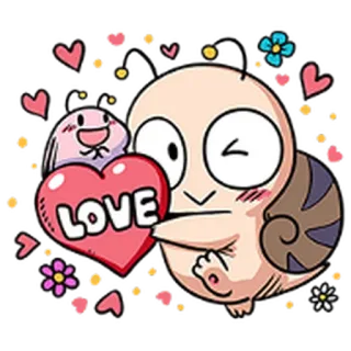 ❤ LOVE siput, cinta, hati, kartun, imut, binatang, persahabatan, unik whatsapp sticker