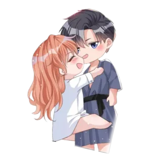 😊 kreskówka, uścisk, miłość, słodki, para, romans telegram sticker