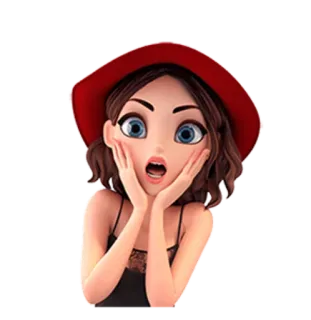 😱 kartun, terkejut, wanita, topi, terkejut whatsapp sticker
