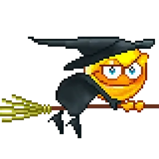 🧙‍♀️ Hexe, Besen, Magie, Halloween, Cartoon, Pixelkunst whatsapp sticker