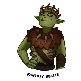👋 FANTASY HEARTS 판타지, 고블린, 캐릭터, 괴물, 왕관, 초록색, 만화 telegram sticker