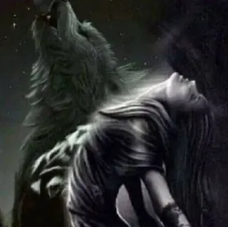 😭 loup, femme, nuit, fantaisie, hurlement, étoiles, oeuvre d'art telegram sticker