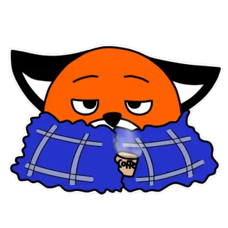 😴 Coffee キツネ, コーヒー, 怠惰, 疲れた, 毛布, 動物, 朝 telegram sticker