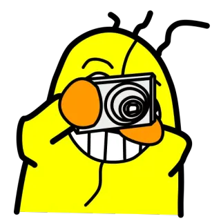 😏 dessin animé, appareil photo, jaune, photographie, illustration, art numérique whatsapp sticker