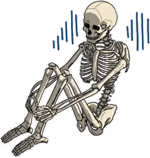 😞 โครงกระดูก, เศร้า, กระดูก, นั่ง, การ์ตูน, หดหู่ telegram sticker