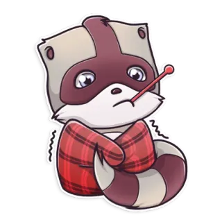 😷 procione, malato, malato, raffreddore, termometro, sciarpa, carino telegram sticker