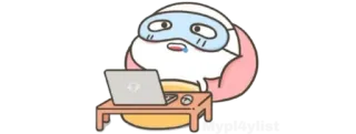 🍚 sonolento, laptop, computador, escrivaninha, desenho animado whatsapp sticker