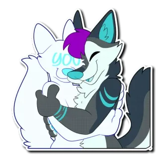 🤗 you furry, hug, wolves, affectionate, cuddle, anthro, digital art, cute telegram sticker