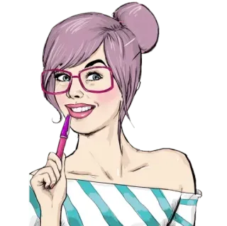 😏 sticker, frau, brille, pinke haare, cartoon, person telegram sticker