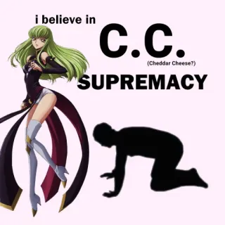 🙇 C.C. Code Geass i believe in C.C. (Cheddar Cheese?) SUPREMACY Аниме, C.C., Code Geass, превосходство, сыр чеддер, Мем telegram sticker