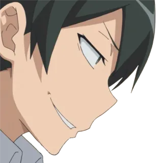 😏 Anime, Homem, Sorriso irônico, Cara de anime, Personagem, Rosto telegram sticker