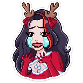 😭 menangis, sedih, natal, gadis, rusa kutub, emosional telegram sticker