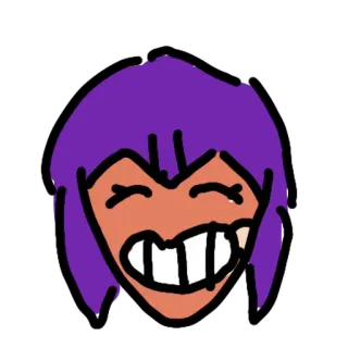 🦶 мультфильм, рисунок, стикер, улыбка, фиолетовые волосы telegram sticker
