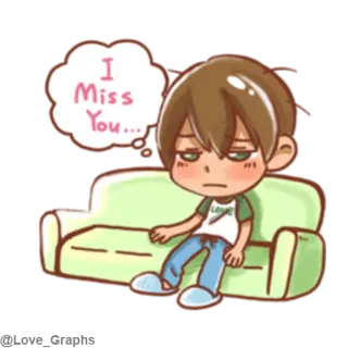 😞 I Miss You... mất tích, buồn, hoạt hình, cô đơn, nhân vật, ghế sofa, hình minh họa telegram sticker