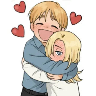 🫂 Anime, Desenho animado, Abraço, Amor, Corações, Casal telegram sticker