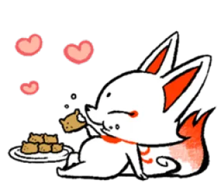 ❤ raposa, fofo, animal, corações, comida, kawaii whatsapp sticker