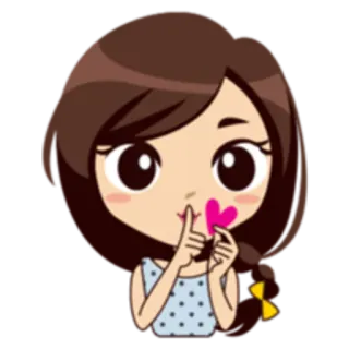 😘 Dessin animé, Fille, Chut, Coeur, Mignon, Personnage whatsapp sticker