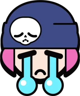 😔 pianto, triste, teschio, elmetto, lacrime, cartone animato, emoji whatsapp sticker
