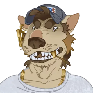 💢 animal, dibujos animados, personaje, antropomórfico, perro, dientes de oro, sombrero telegram sticker