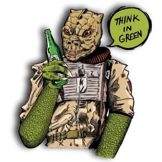 🍀 THINK IN GREEN Eidechse, Alien, Bier, Grün, Getränk, Sci-Fi telegram sticker
