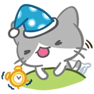 ✋ 猫, 睡眠, 目覚まし時計, 漫画, 可愛い, 眠い telegram sticker
