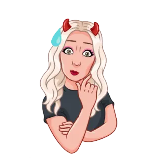 😰 diabeł, rogi, kobieta, blondynka, myślenie, emoji, naklejka telegram sticker