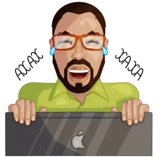 😄 AHAHA man, laughing, crying, tears of joy, joyful, computer, glasses telegram sticker