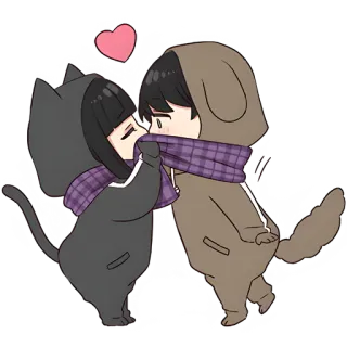 😈 cat, dog, kiss, love, couple, cartoon, anime telegram sticker