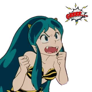 😤 Lum Urusei Yatsura GRRRR... anime, Lum, Urusei Yatsura, cartoon, angry telegram sticker