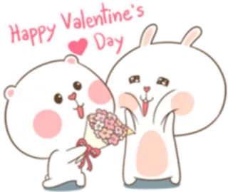 ☺️ Happy Valentine's Day День святого Валентина, Любовь, Милый, Кролик, Медведь, Цветы, Мультфильм telegram sticker