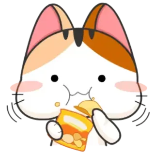 🙂 猫, 可愛い, スナック, チップス, 食べる, アニメ telegram sticker