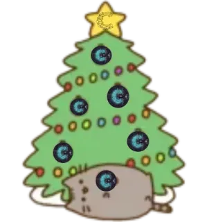 🎄 Pusheen gato, árbol de Navidad, Pusheen, Navidad, fiestas, lindo, dibujos animados, adornos whatsapp sticker