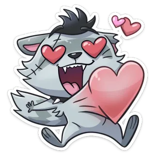 🥰 lobo, dibujos animados, ojos de corazón, amor, animal, pegatina telegram sticker