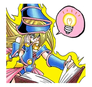 📚 Dark Magician Girl Yu-Gi-Oh! anime, dark magician girl, yu-gi-oh, lightbulb, thinking, idea, cartoon, magic telegram sticker