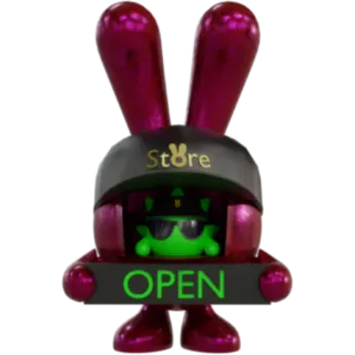 🛍️ Store OPEN ของเล่น, กระต่าย, ร้านค้า, หุ่นยนต์, เปิด, นีออน, เขียว telegram sticker