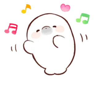 🎵 dễ thương, hải cẩu, hoạt hình, nốt nhạc, kawaii, động vật, hoạt hình whatsapp sticker