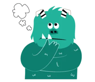 💭 mostro, pensando, cartone animato, verde, peloso, fumetto telegram sticker