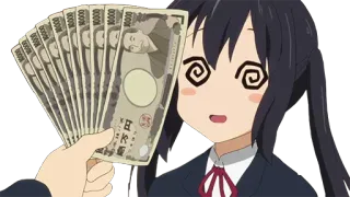 🤑 Anime, Dinero, Moneda, Dibujos animados, Ojos, Yen japonés, Rico telegram sticker