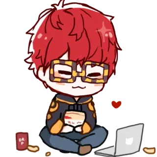 ☺️ DR. P cartoon, anime, character, computer, snack, red hair telegram sticker
