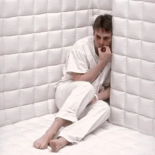 😊 Jim Halsey The Hitcher insane asylum, padded cell, mental hospital, trauma, anxiety, madness, mental breakdown, cowering telegram sticker