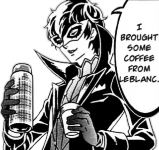 ☕️ Joker Persona 5 I BROUGHT SOME COFFEE FROM LEBLANC. Persona 5, Joker, Café, Leblanc, Anime, Manga, Videojuego telegram sticker